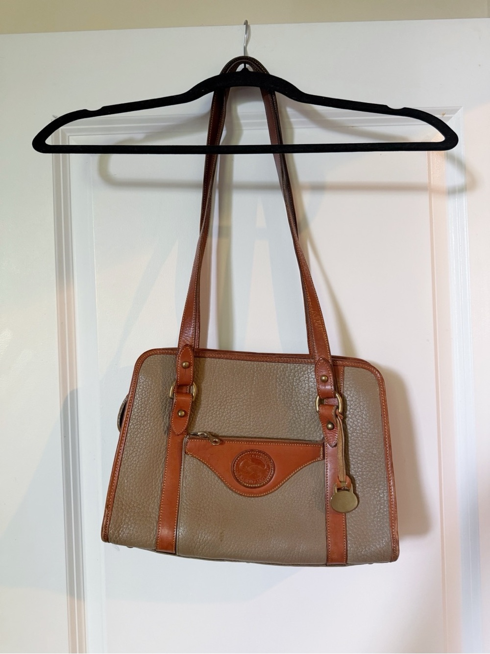 Dooney & Bourke Two-Tone Leather Tote in Taupe and Brown